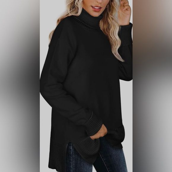 NWOT Glanzition Sweaters for Women Turtleneck Side Split Oversized Pullover - Picture 2 of 11